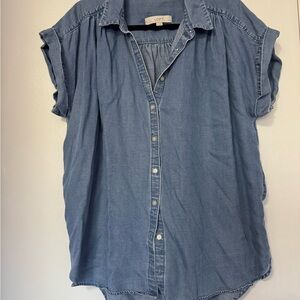 LOFT Women's Casual Blue Button Down Shirt